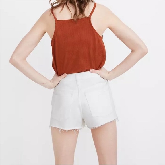 MADEWELL Relaxed Denim Distressed White 100% Cotton Summer Rigid Denim Shorts - Picture 3 of 12